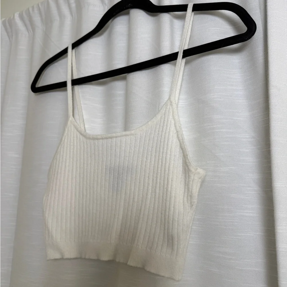 Forever 21 Cream Ribbed Knit Crop Spaghetti Strap Bralette Crop Top | Size M - Picture 5 of 10
